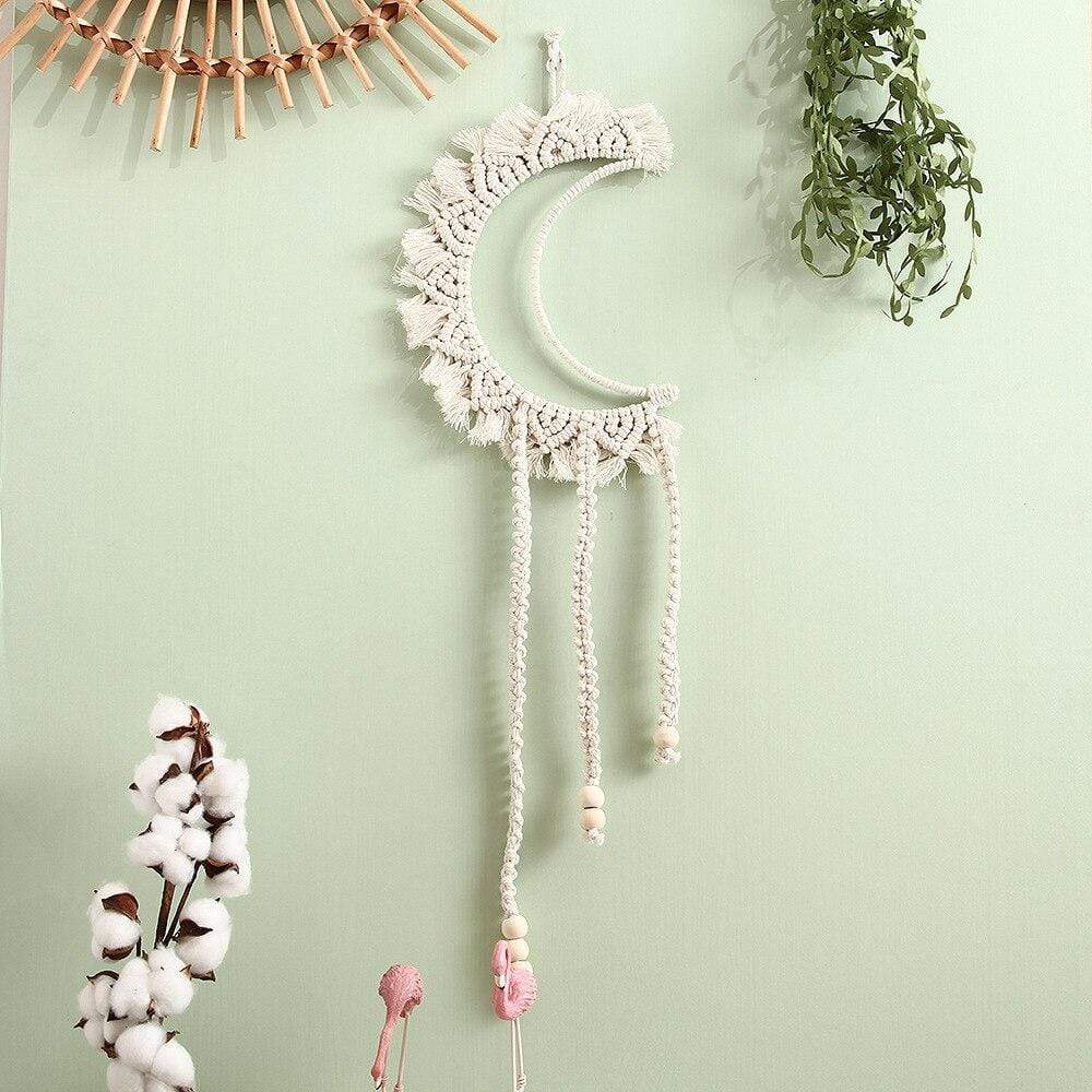 White Macrame Moon Wall Hanging Decor