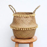 Pom Pom Seagrass Foldable Storage Basket