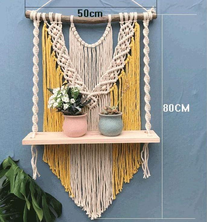 Wooden Macrame Hanging Shelf