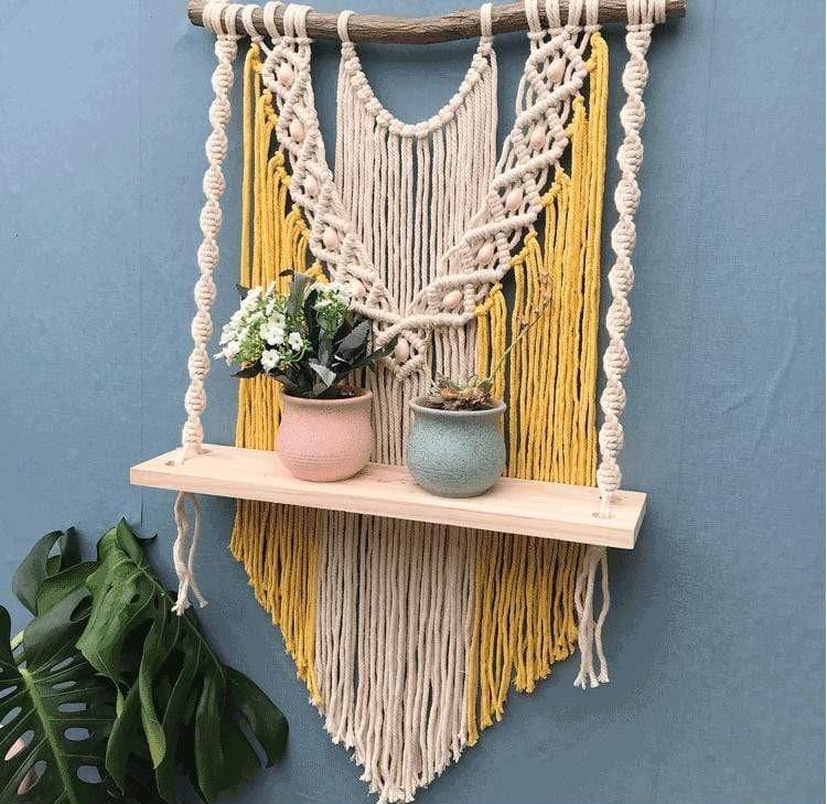 Wooden Macrame Hanging Shelf