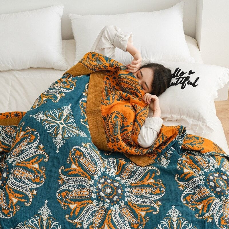 Bohemian Paisley Flower Bedspread in Green