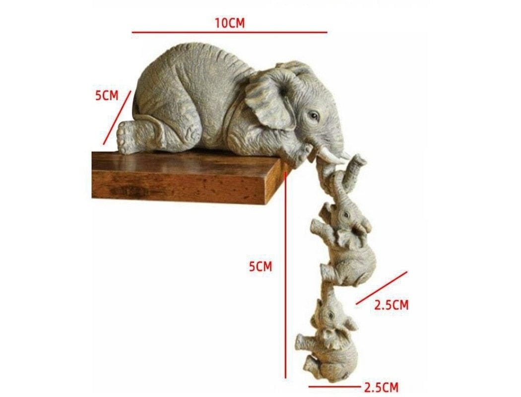 Elephant Mom & Babies Hanging Off The Edge Figurine