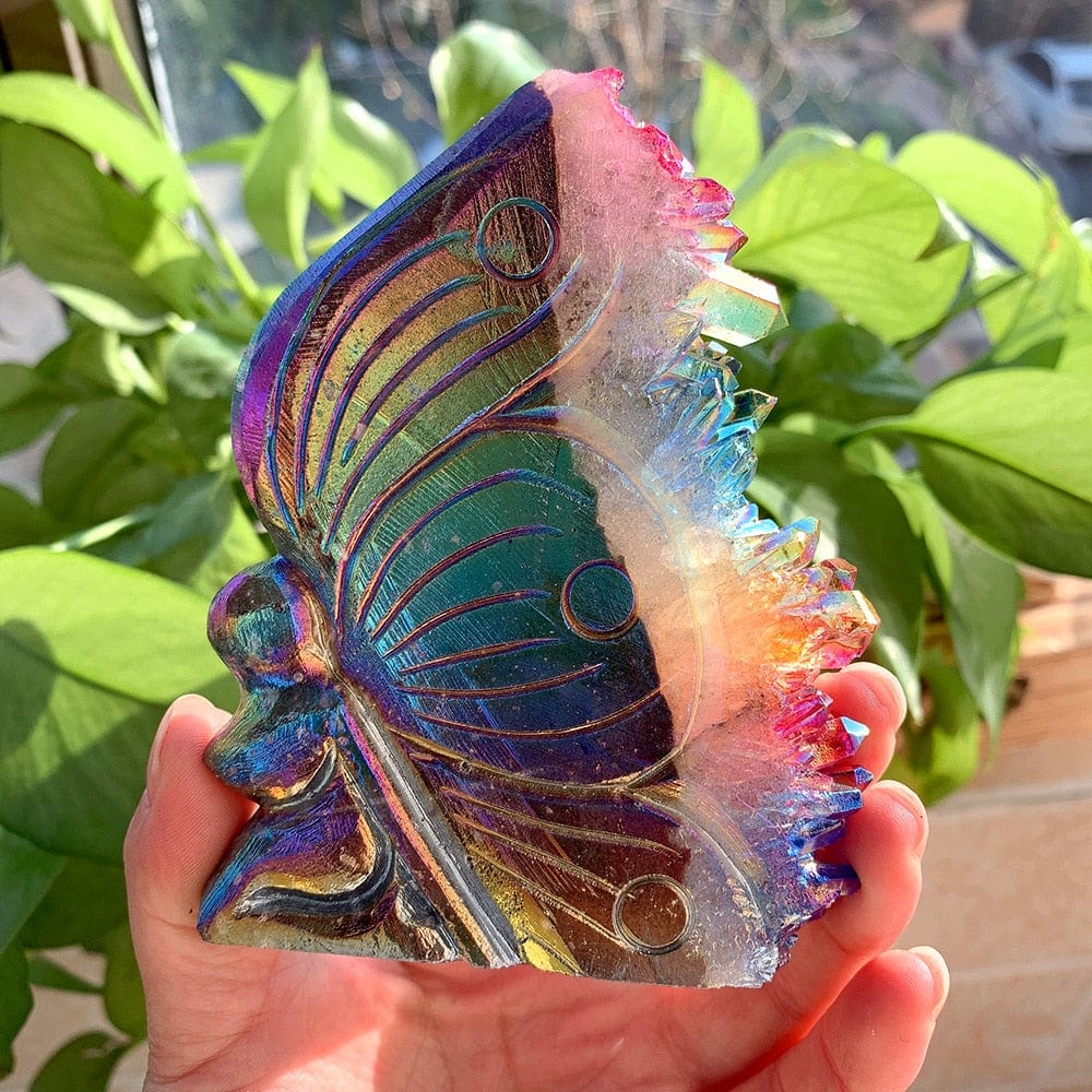 Rainbow Aura Quartz Butterfly Carving