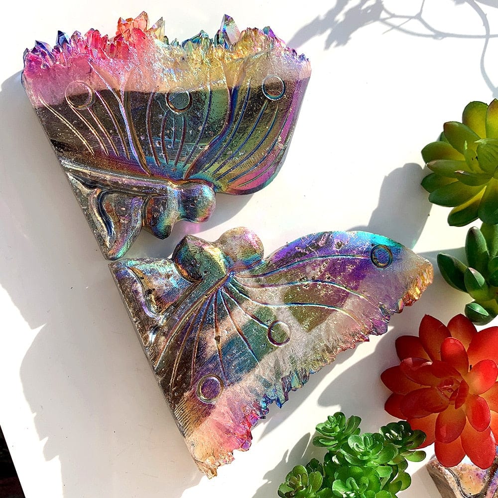 Rainbow Aura Quartz Butterfly Carving