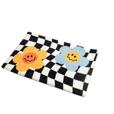 Checked Floral Bath Mat