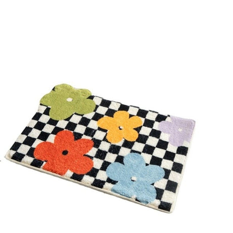 Checked Floral Bath Mat