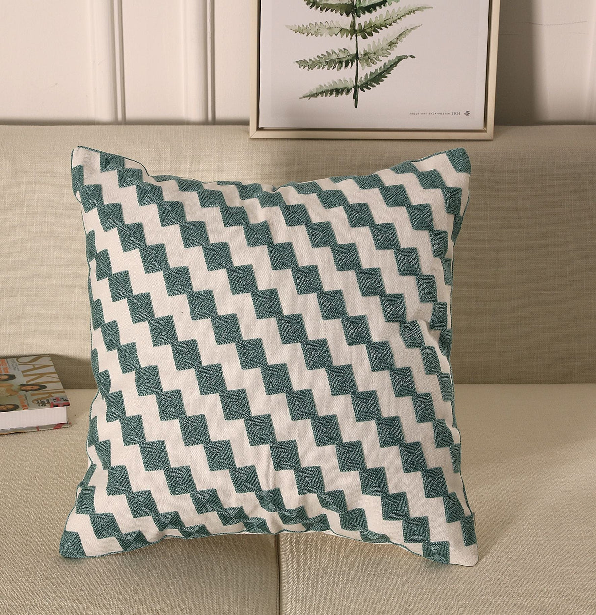 Lake Green Embroidered Cushion Covers