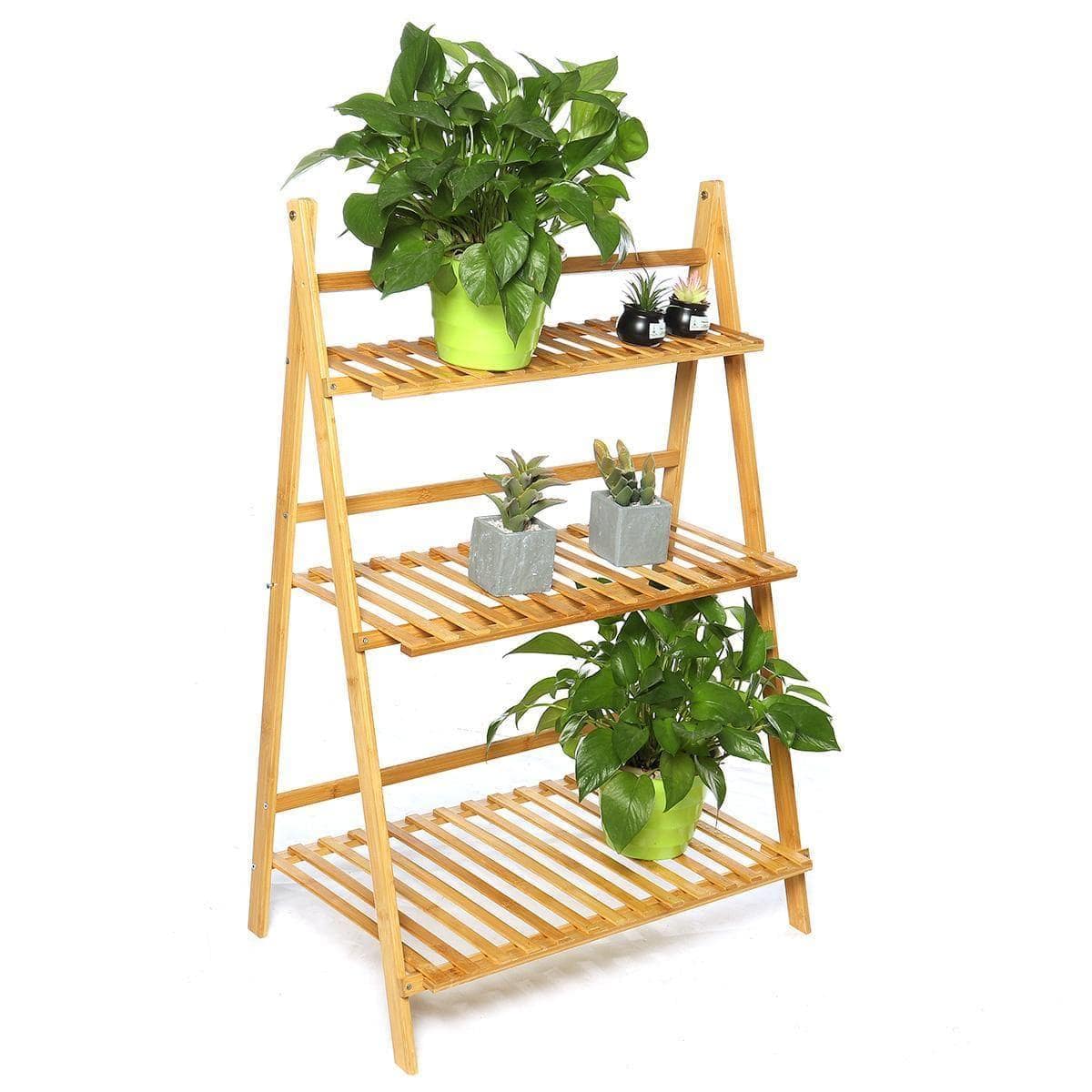 3-TIER LAYERED WOODEN PLANT SHELF