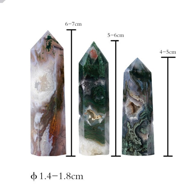 Moss Agate Point Tower Crystal