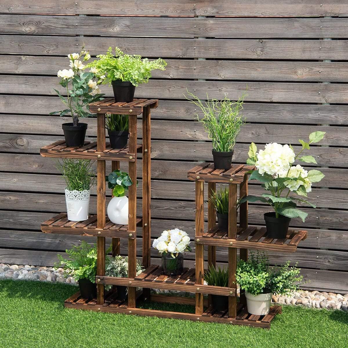 6-Tier Layered Wooden Plant Shelf