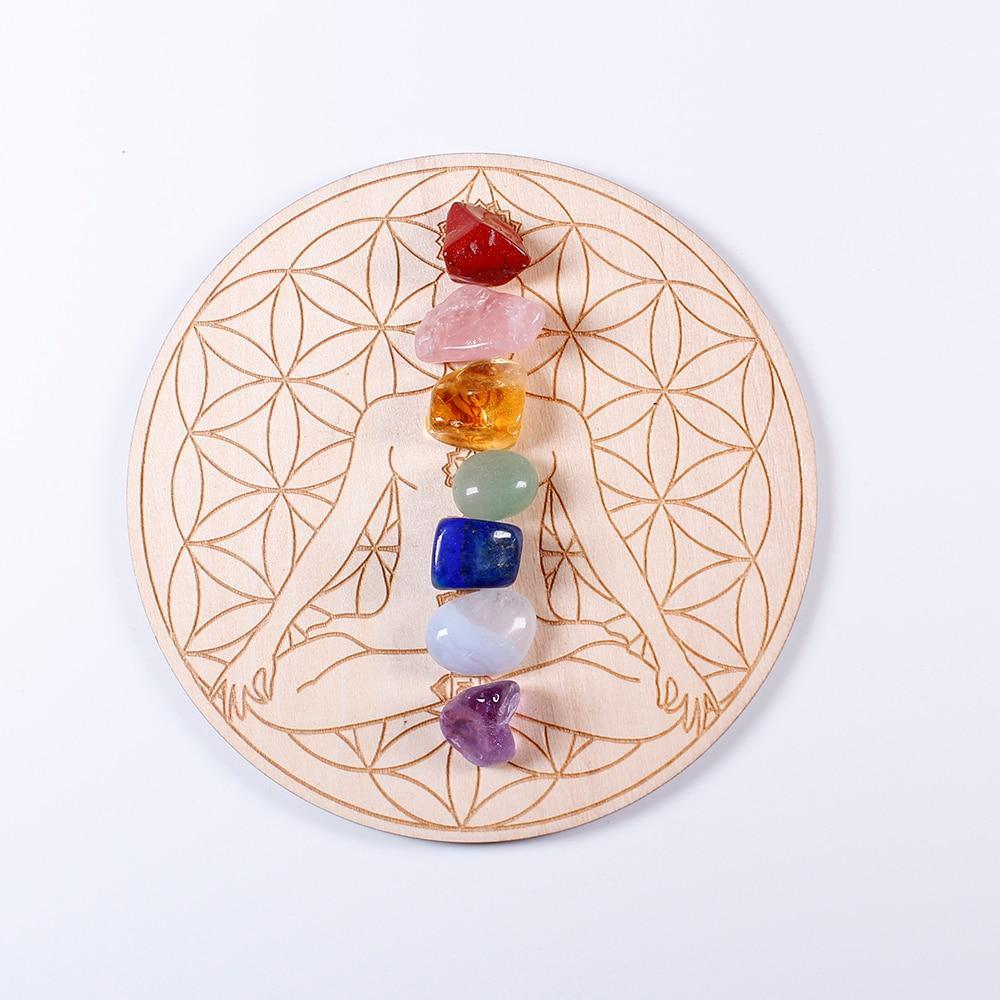 7 Chakra Healing Stones with array Wood Plate