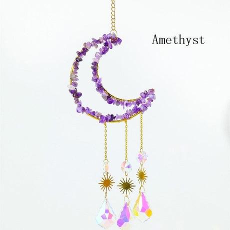 Natural Crystal Moon-Shaped Suncatcher