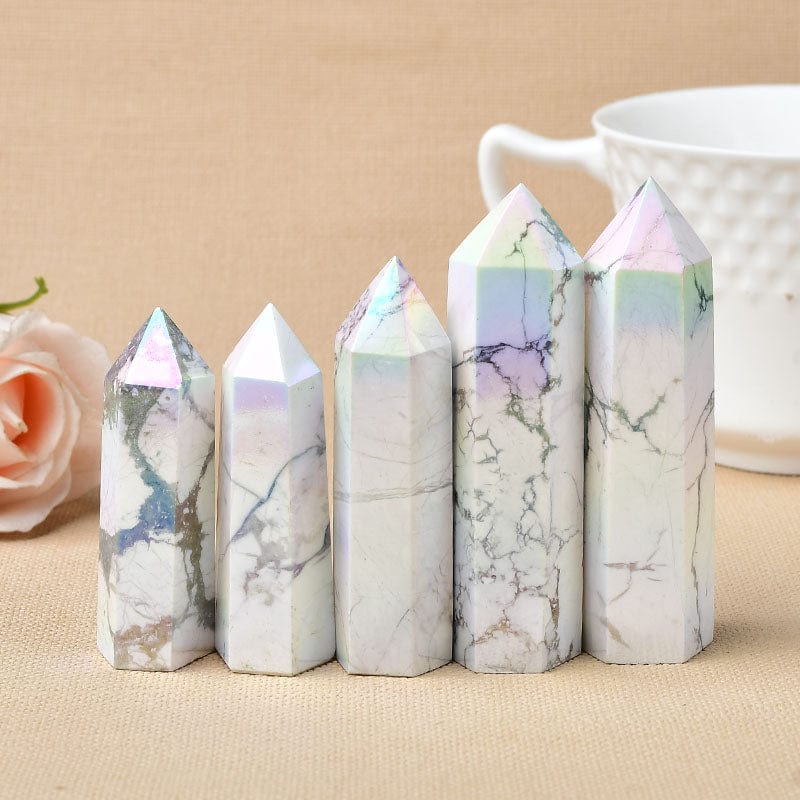 Angel Aura Howlite Crystal Point Tower