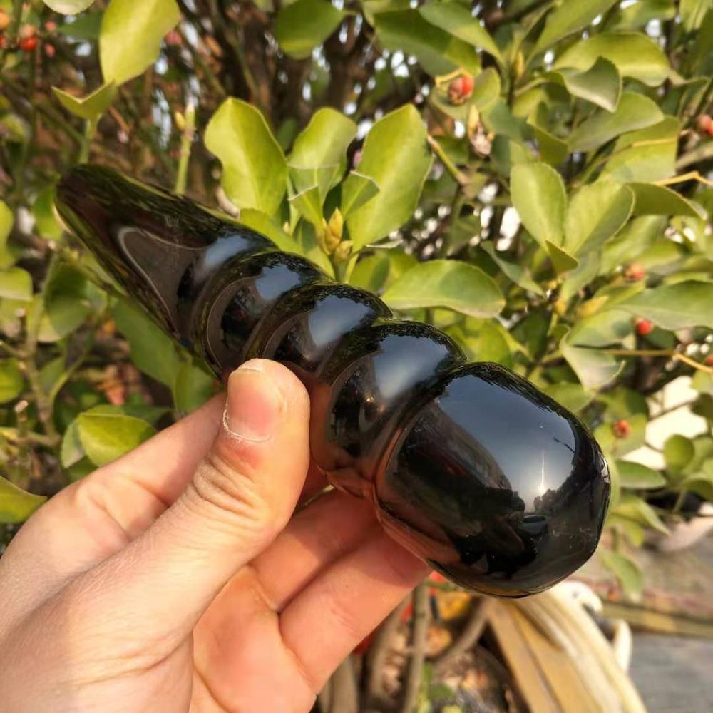 Black Obsidian Quartz Crystal Spiral Wand