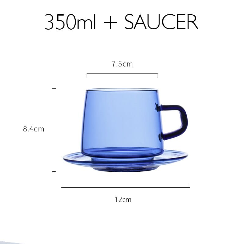 Colorful Glass Coffee Mug With Saucer