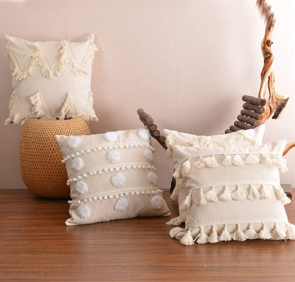 Boho Plush Pillow Cover With Tassels