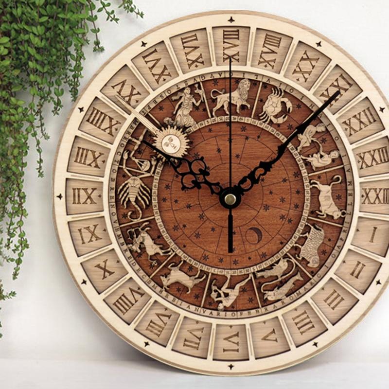 Zodiac Signs Wooden Wall Clock