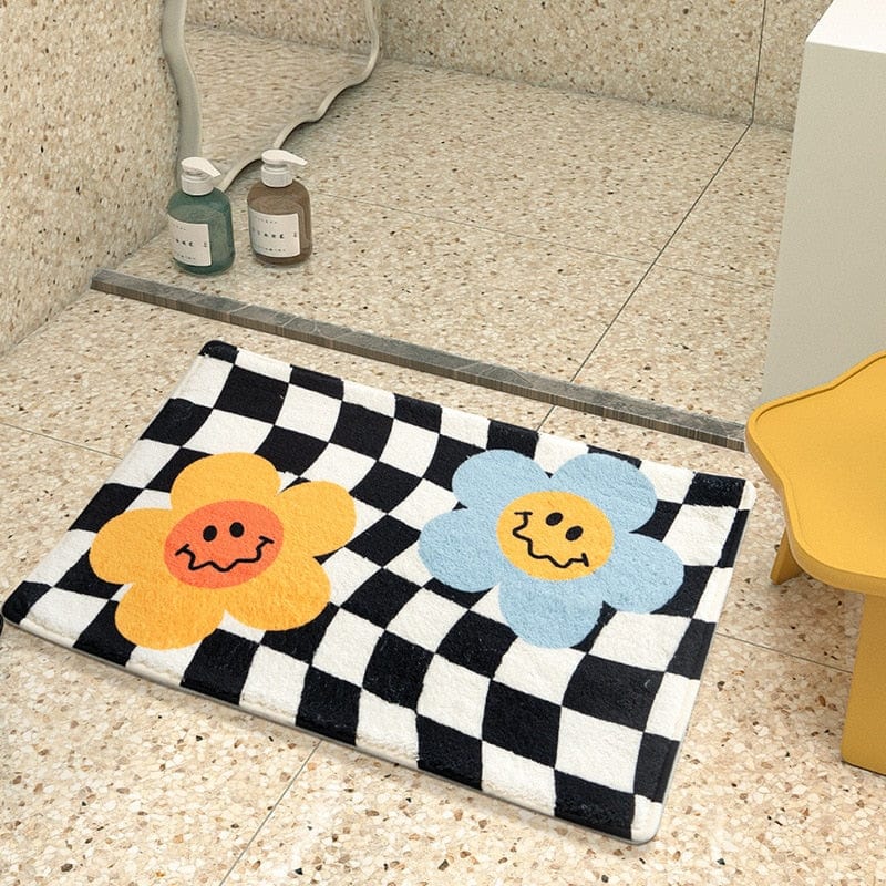 Checked Floral Bath Mat