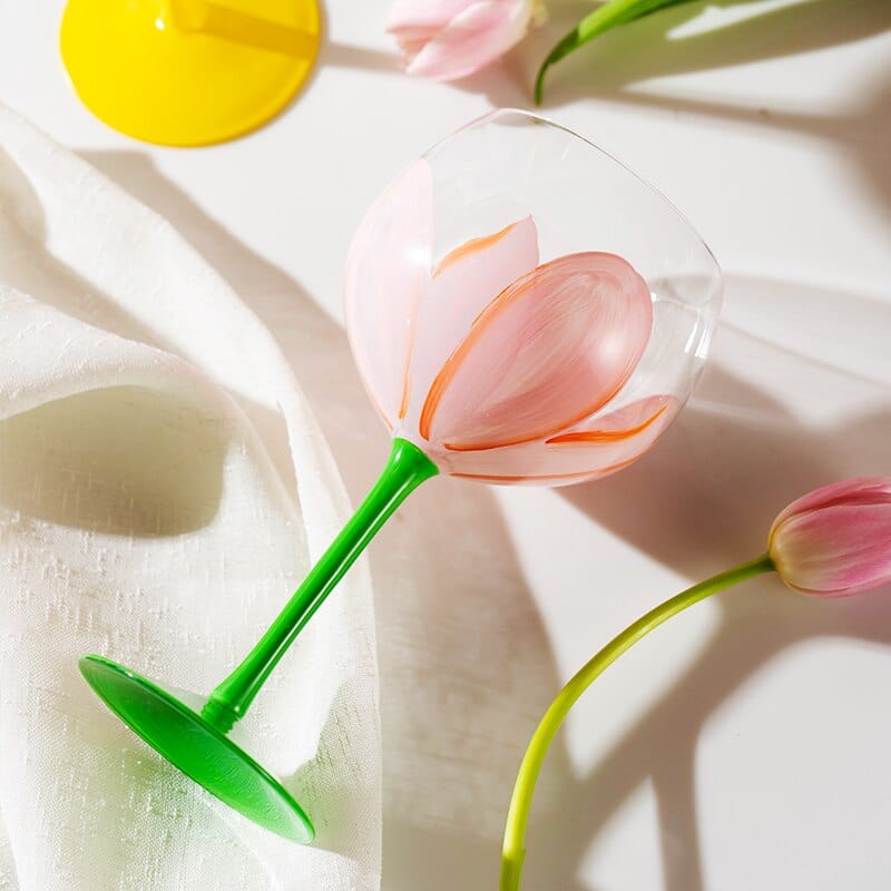 Hand Painted Floral Goblet Glass