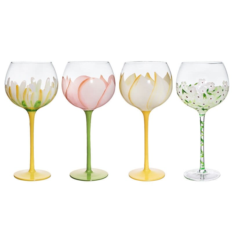 Hand Painted Floral Goblet Glass