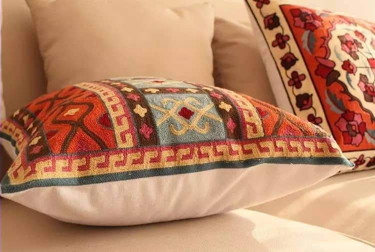 Handmade Geometric Embroidered Cushion Cover