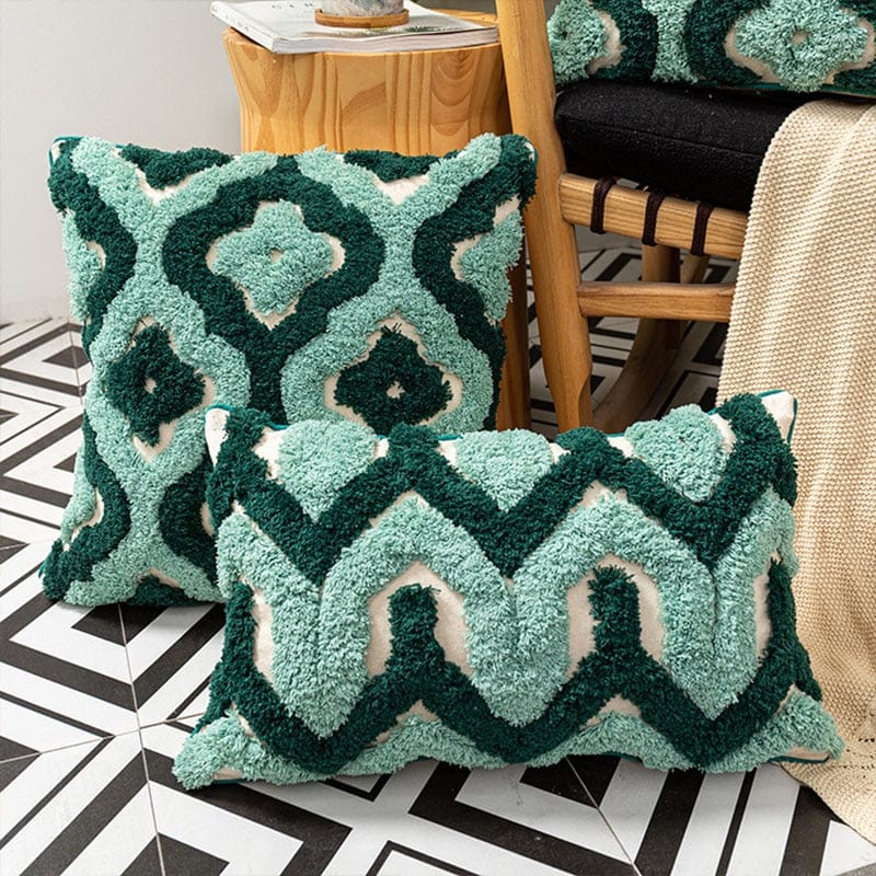 Handmade Green Tufted Pillow Cover