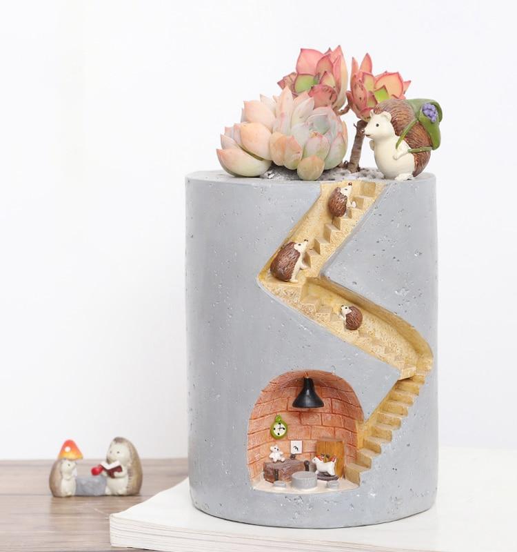 Hedgehog & Rabbit Resin Flower Pot