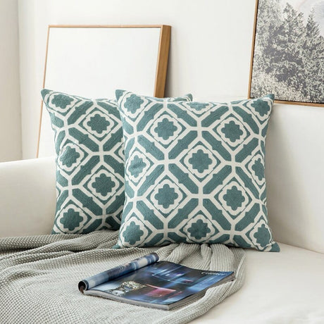 Lake Green Embroidered Cushion Covers