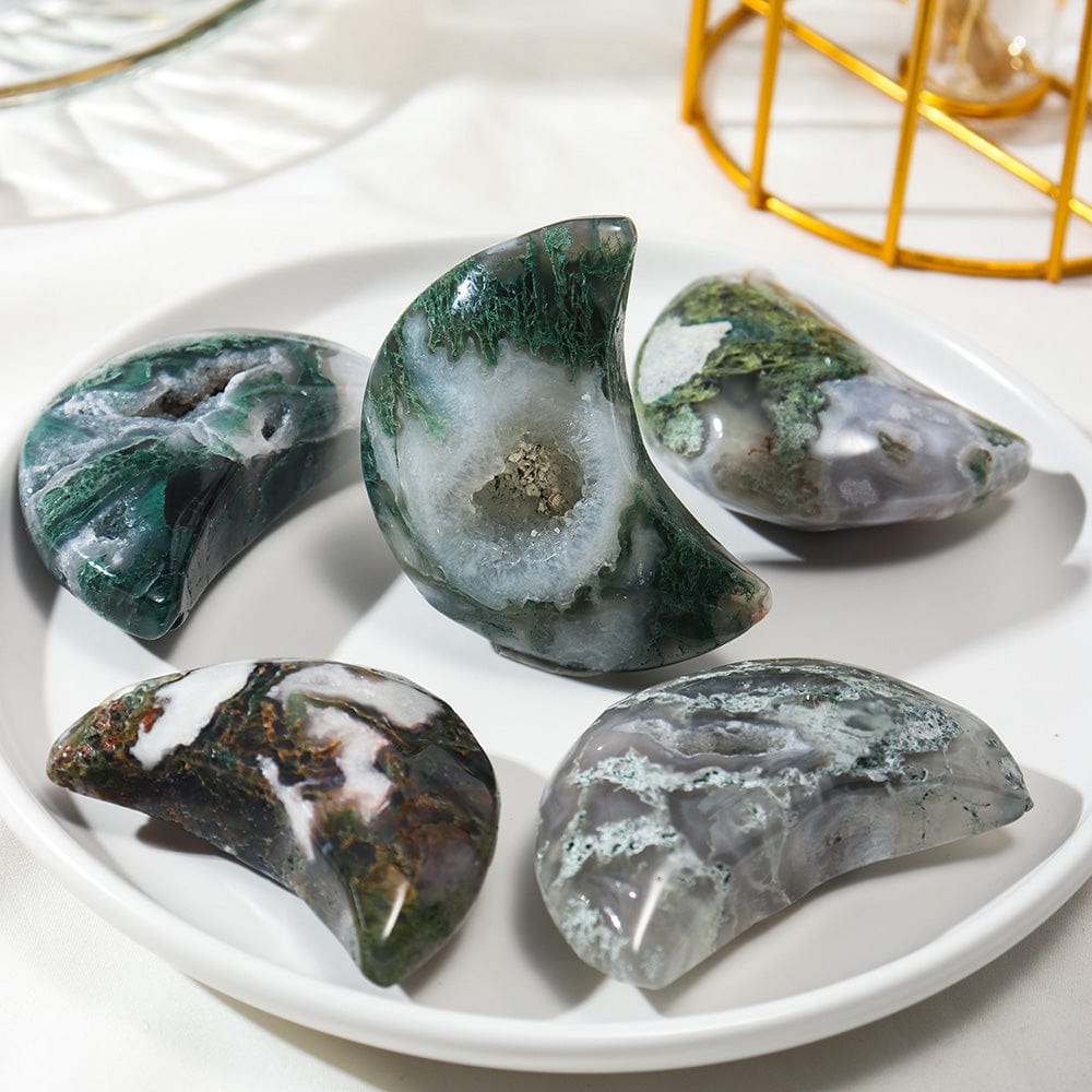Moss Agate Crescent Moon Crystal