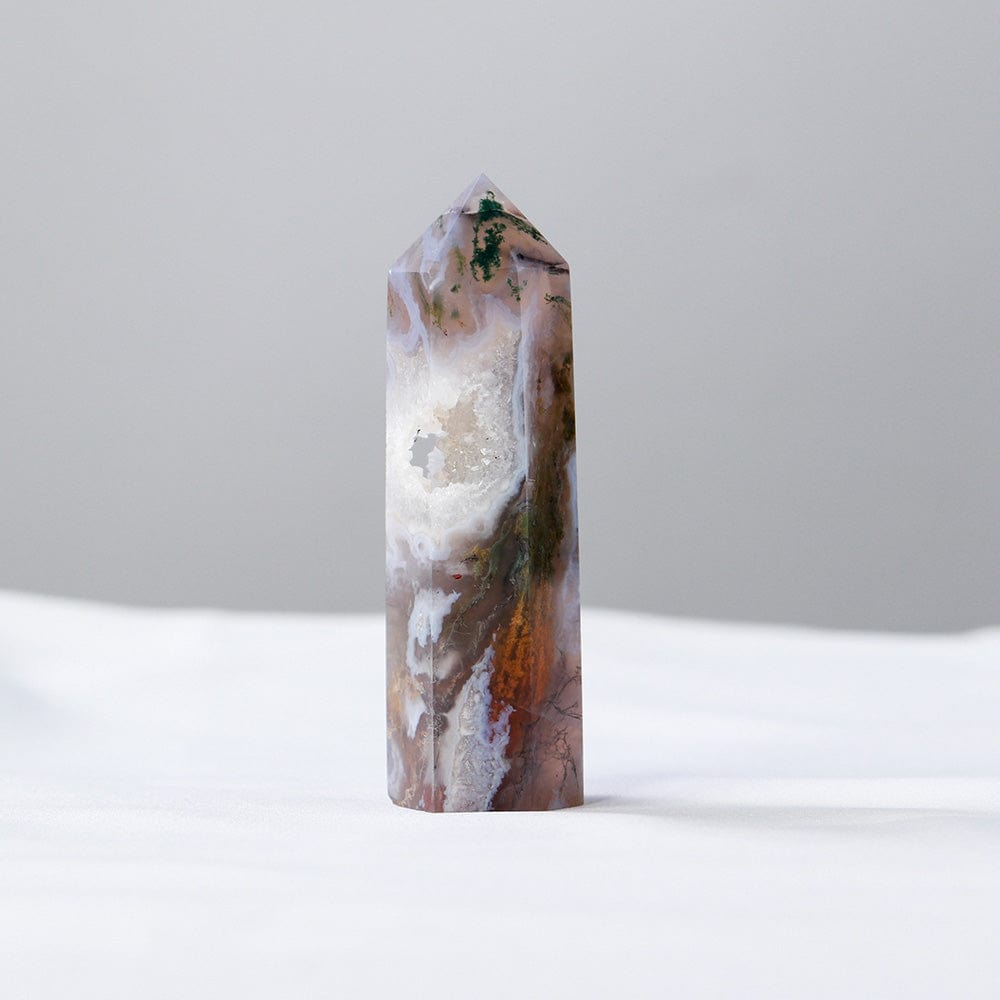Moss Agate Point Tower Crystal