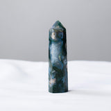 Moss Agate Point Tower Crystal