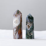 Moss Agate Point Tower Crystal