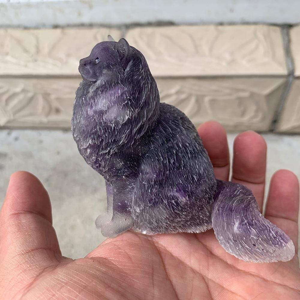 Natural Crystal Lady Cat Carving