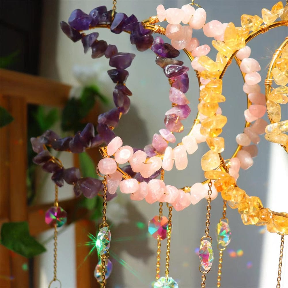 Natural Crystal Moon-Shaped Suncatcher