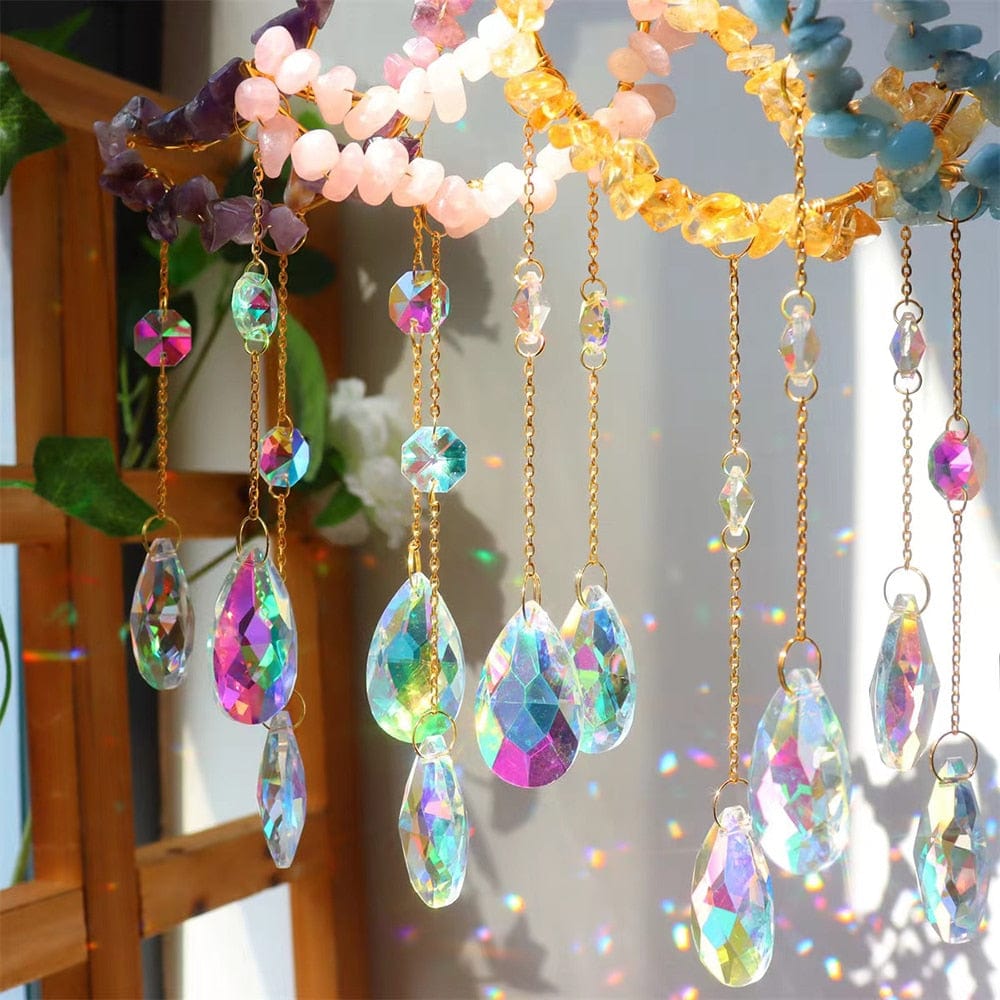 Natural Crystal Moon-Shaped Suncatcher