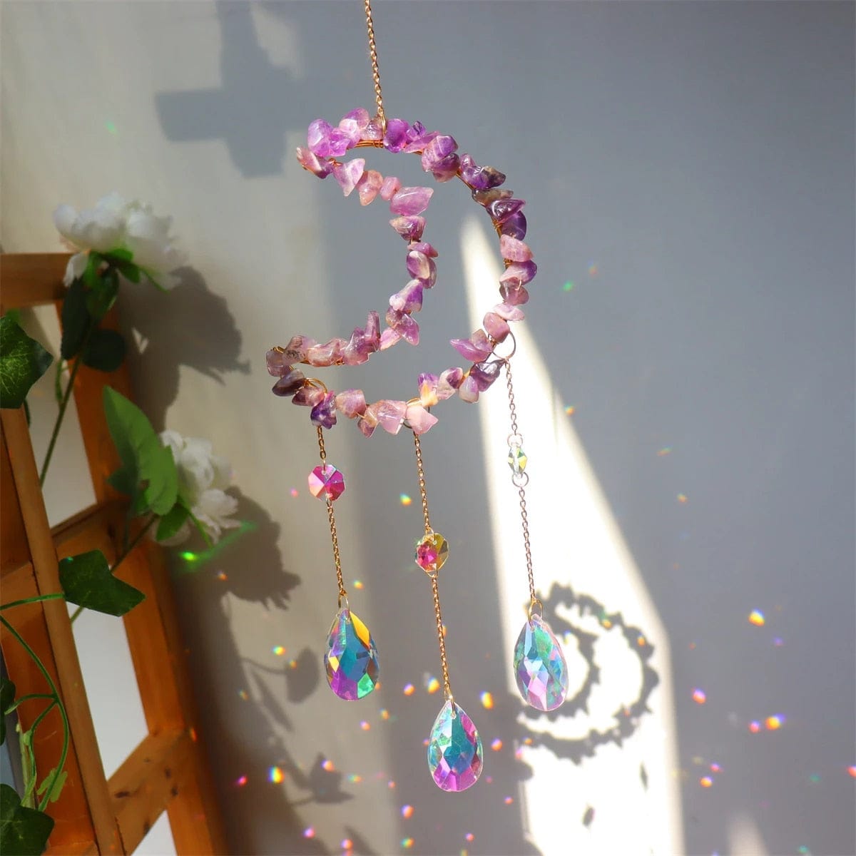 Natural Crystal Moon-Shaped Suncatcher