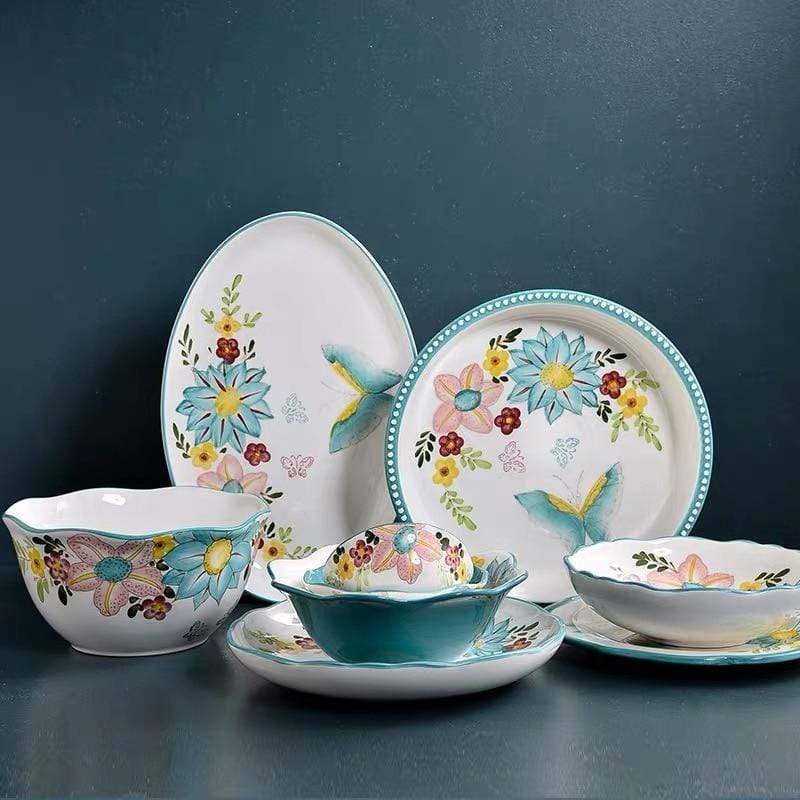 Nordic Style Floral Plates Set