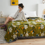 Olive Flower Print Throw Blanket