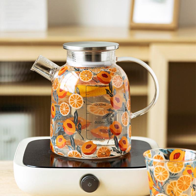 Peaches and Oranges Glass Kettle and Cup