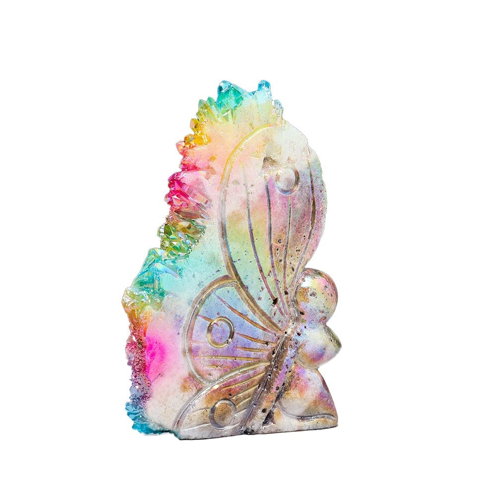 Rainbow Aura Quartz Butterfly Carving