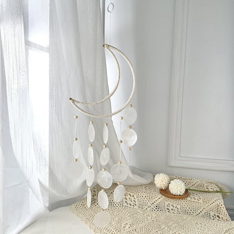 Rattan Moon Wind Chime With Natural Capiz Shells