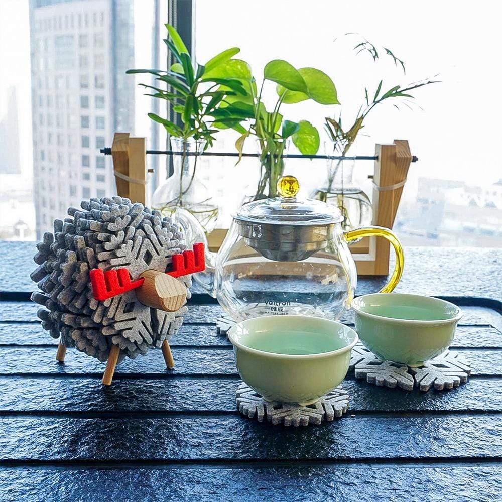 Sheep & Reindeer Snowflake Coasters with Wooden Stand