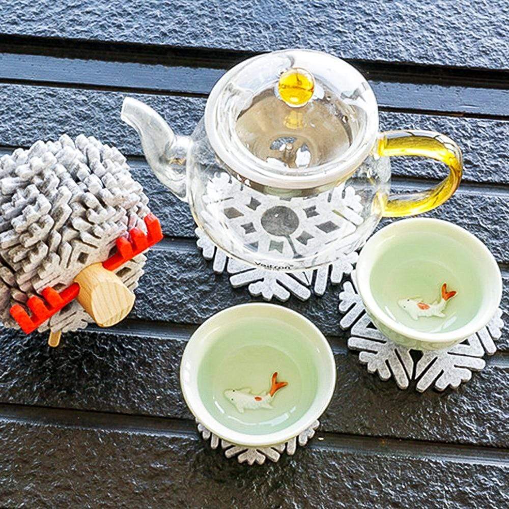 Sheep & Reindeer Snowflake Coasters with Wooden Stand