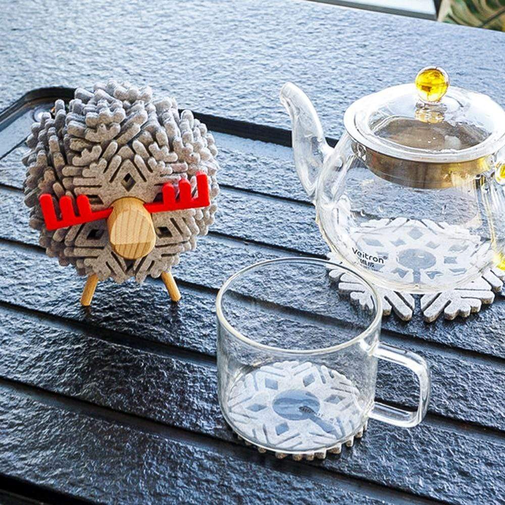 Sheep & Reindeer Snowflake Coasters with Wooden Stand