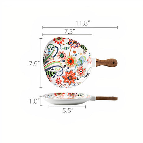Ceramic Floral Plate With Handle