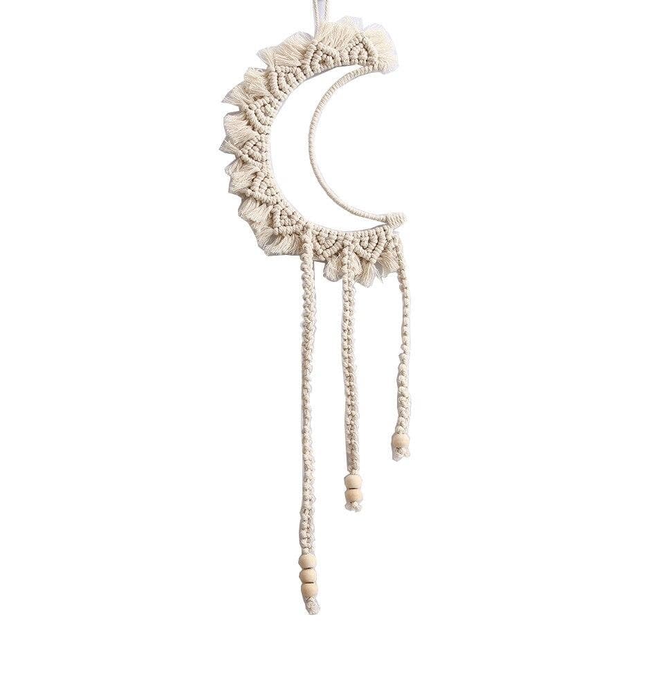 White Macrame Moon Wall Hanging Decor