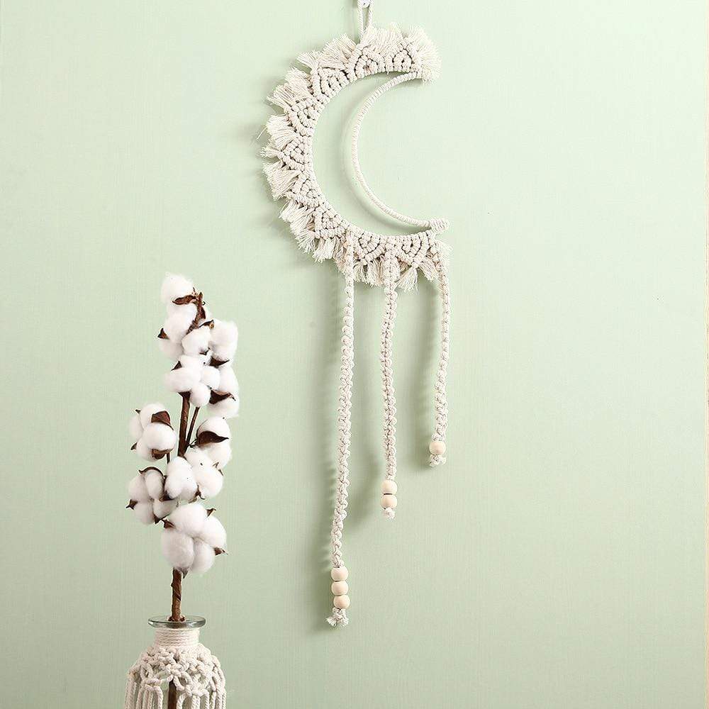 White Macrame Moon Wall Hanging Decor