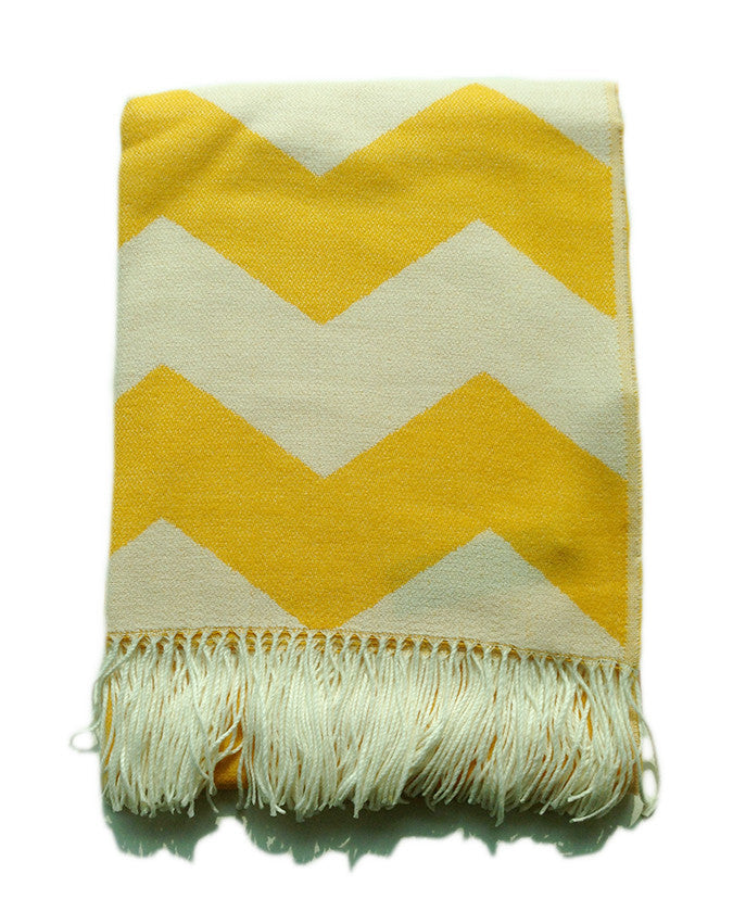 Throw Blanket - Yellow and White Chevron Zig Zag Pattern